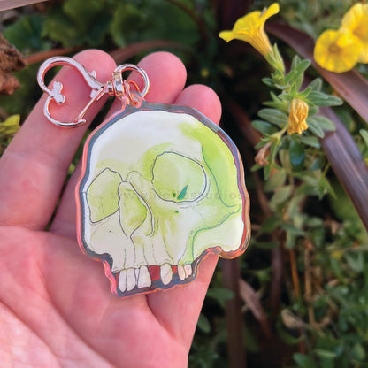 Green Skull Acrylic Charm Keychain