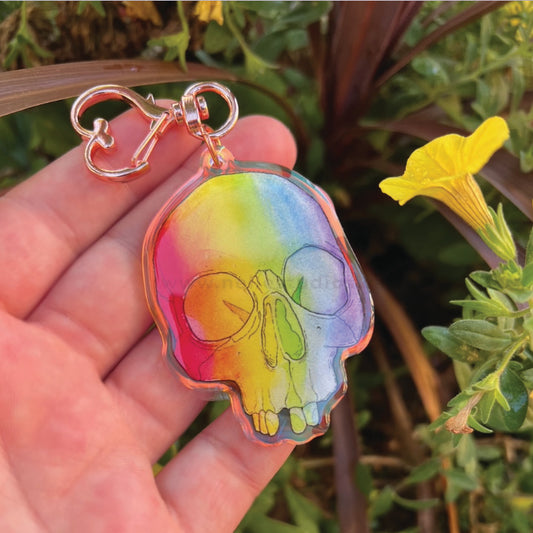 Rainbow Skull Acrylic Charm Keychain